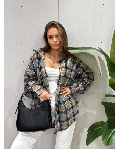 Koszula flanelowa w kratę La Milla szara z camelem
