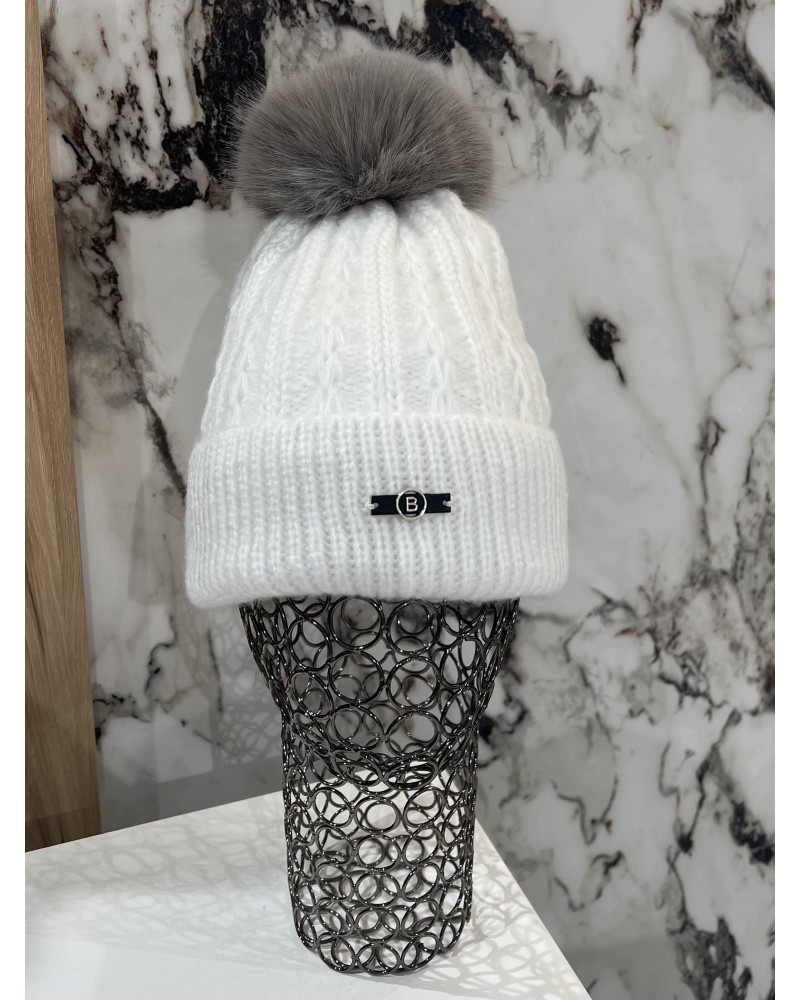Czapka z szarym pomponem By o la la...! biała