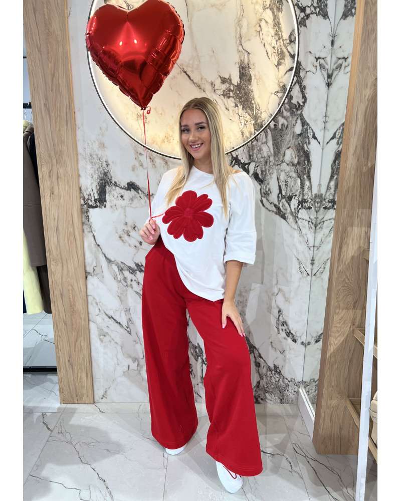 Spodnie dresowe z szeroką nogawką By o la la...! red kiss