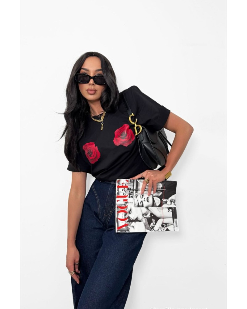 T-shirt oversize z różami La Milla czarny