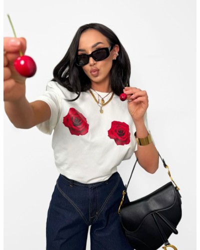 T-shirt oversize z różami La Milla biały