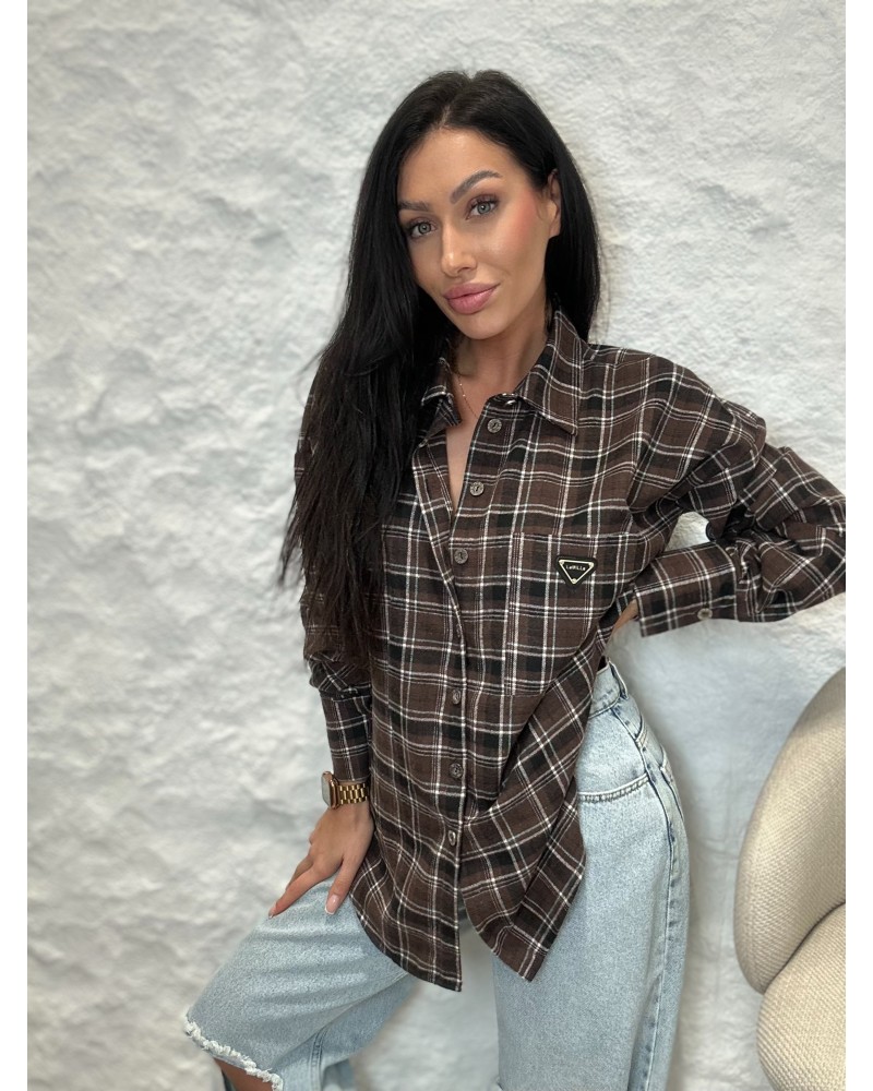 Koszula w kratę La Milla czekoladowa z błękitem