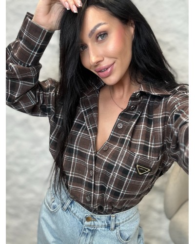 Koszula w kratę La Milla czekoladowa z błękitem