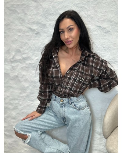 Koszula w kratę La Milla czekoladowa z błękitem