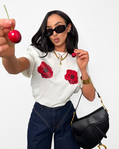 T-shirt oversize z różami La Milla biały