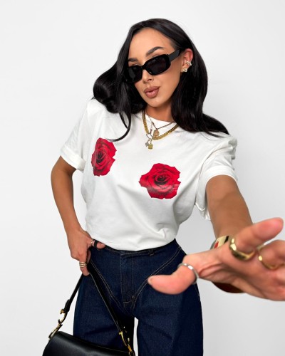 T-shirt oversize z różami La Milla biały