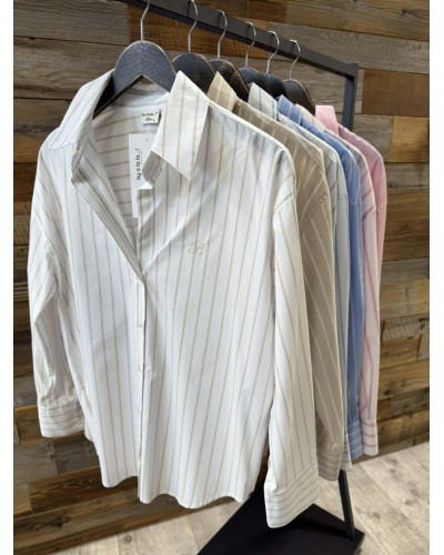 Koszula w paski logo By o la la...! biała z niebieskim