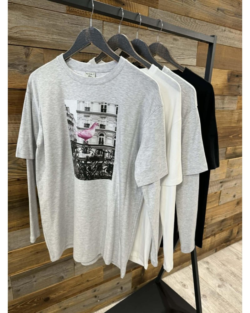 Bluzka z gołębiem By o la la...! czarna z red kiss