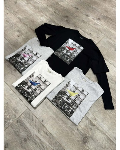 Bluzka z gołębiem By o la la...! czarna z red kiss