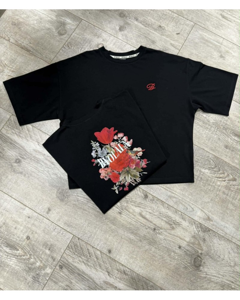 T-shirt z kwiatowym tyłem By o la la...! czarny