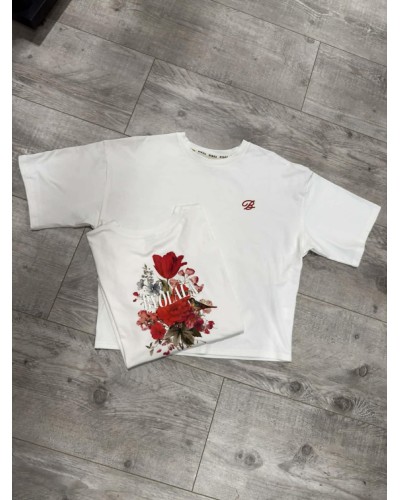 T-shirt z kwiatowym tyłem By o la la...! śmietanowy z red kiss