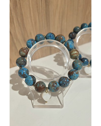 Bransoletka Kalypso z perłowym serduszkiem By o la la...! turkusowa z brązem