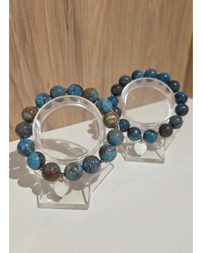 Bransoletka Kalypso z perłowym serduszkiem By o la la...! turkusowa z brązem