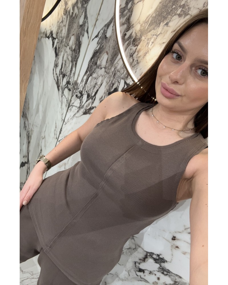 Prążkowana bokserka z przeszyciem By o la la...! kakaowa