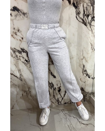 Spodnie dresowe z ozdobnym szwem By o la la...! szary melanż