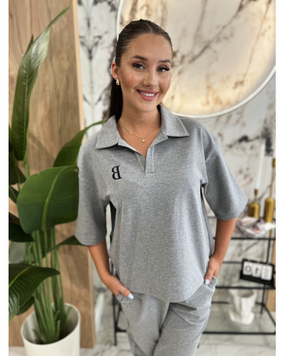Bluzka polo By o la la...! stone grey z czarnym