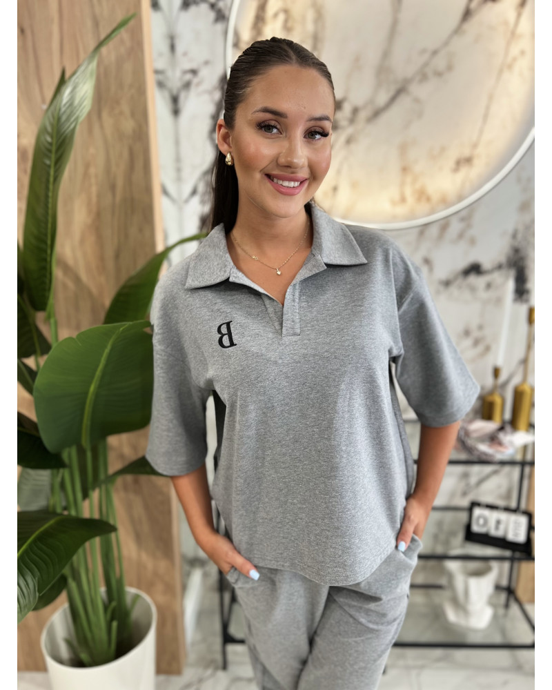 Bluzka polo By o la la...! stone grey z czarnym