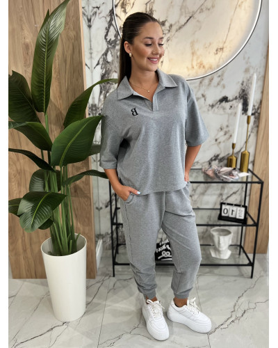 Bluzka polo By o la la...! stone grey z czarnym