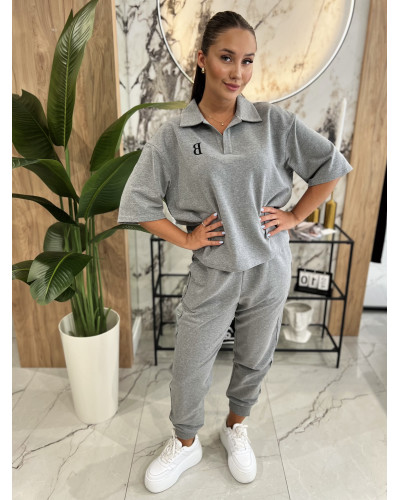 Bluzka polo By o la la...! stone grey z czarnym