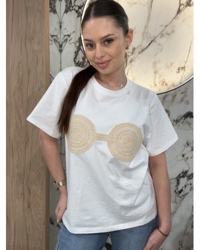 T-shirt z haftem BOHO By o la la...! śmietanowy