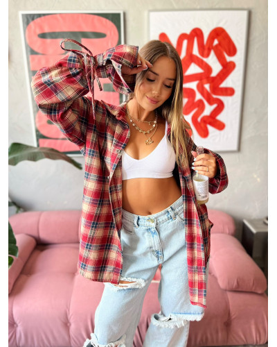 Koszula z wiązanym mankietem La Milla beż z bordowym