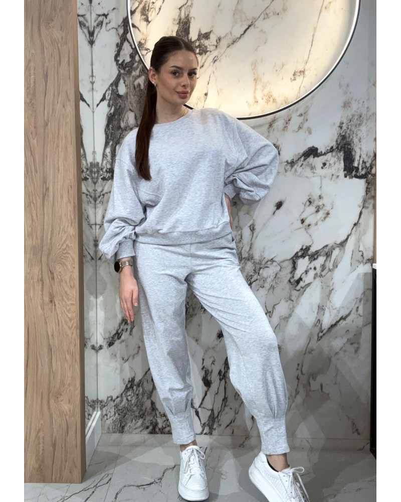 Spodnie dresowe z wywijaną gumką By o la la...! szary melanż