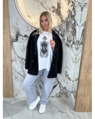 T-shirt z modelką w body By o la la...! biały z czernią