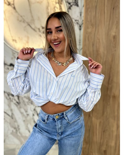 Koszula w paski logo By o la la...! biała z niebieskim