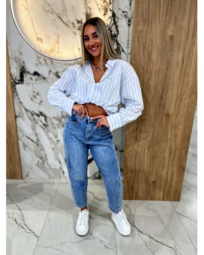 Koszula w paski logo By o la la...! biała z niebieskim