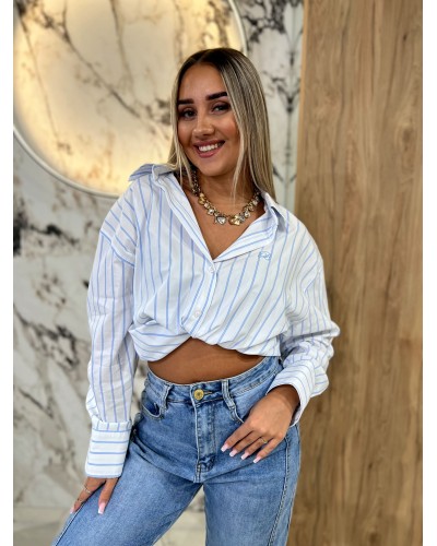 Koszula w paski logo By o la la...! biała z niebieskim