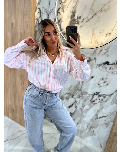 Koszula w paski logo By o la la...! biała z różem