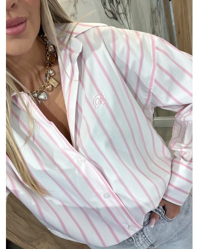 Koszula w paski logo By o la la...! biała z różem