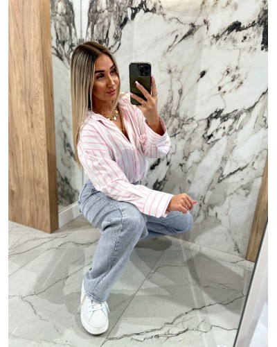 Koszula w paski logo By o la la...! biała z różem