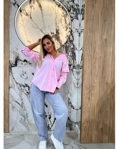 Koszula w paski logo By o la la...!  różowa