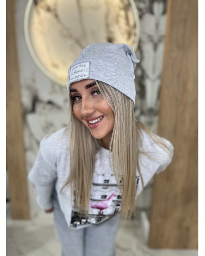 Czapka prążkowana z przeszyciem By o la la...! szary melanż