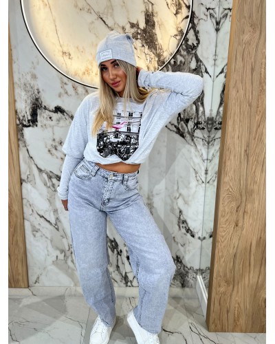 Bluzka z gołębiem By o la la...! szary melanż z różem