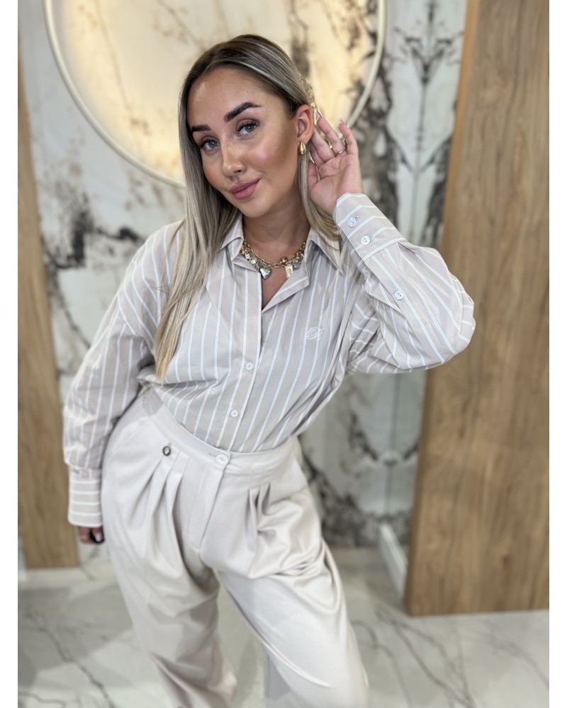 Koszula w paski logo By o la la...! beżowa