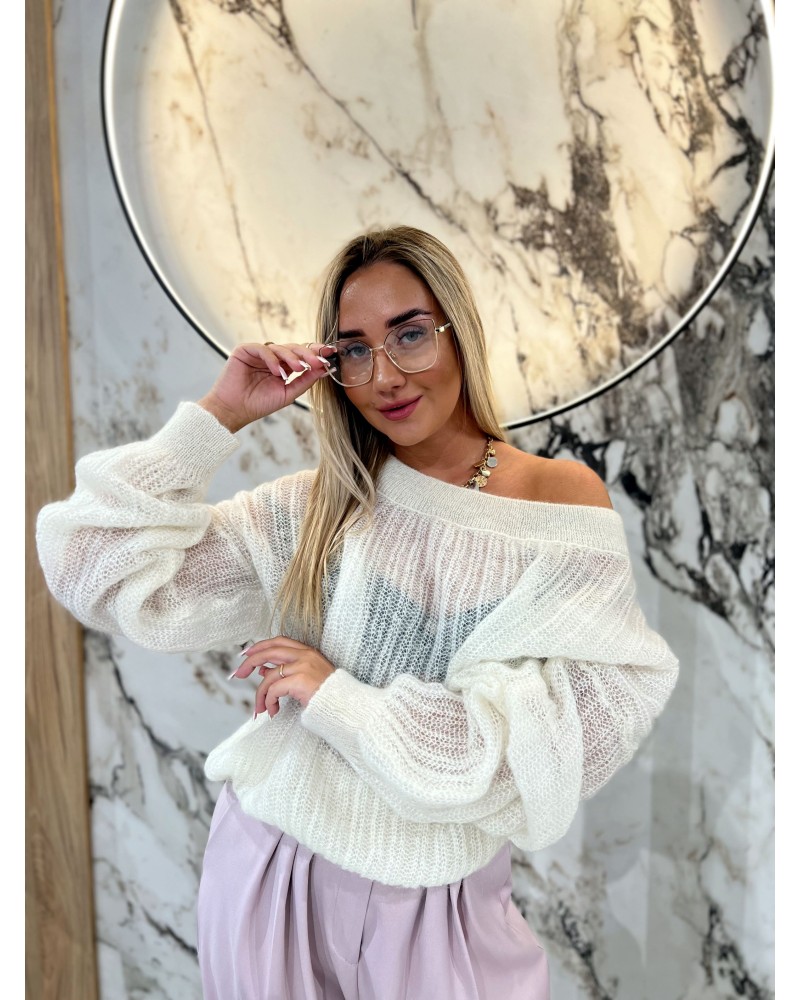 Sweter moherowy mgiełka By o la la...! śmietanowy