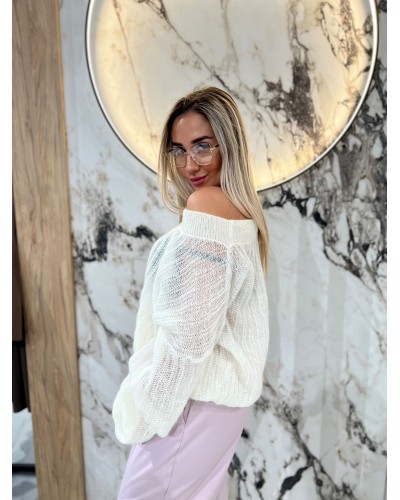 Sweter moherowy mgiełka By o la la...! śmietanowy