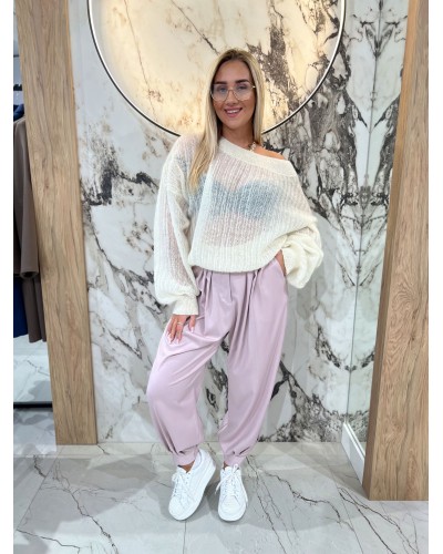 Eleganckie spodnie z medalikiem By o la la...! pudrowy róż