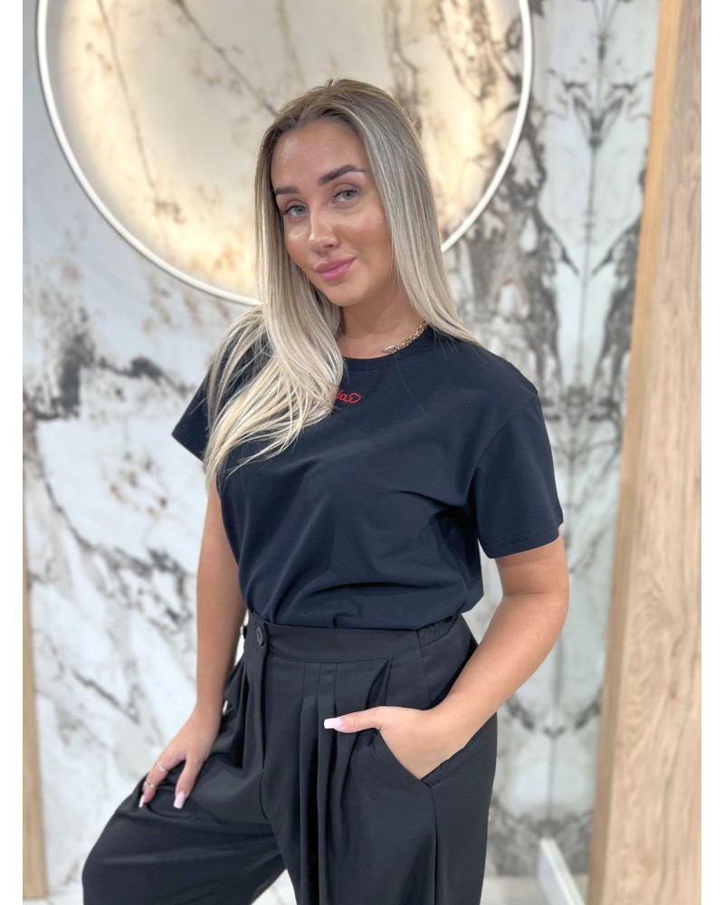 T-shirt z napisem By o la la...! czarny z red kiss