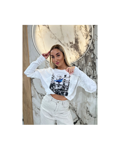 Bluzka z gołębiem By o la la...! śmietana i denim