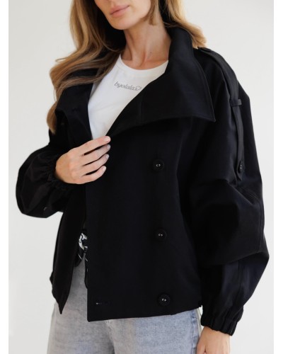 Krótki płaszcz drelichowy By o la la...! czarny