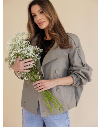 Krótki płaszcz drelichowy By o la la...! ciemny beż