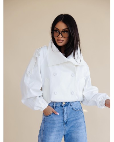 Krótki płaszcz drelichowy By o la la...! śmietanowy