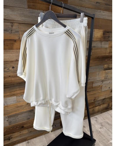 Komplet dresowy 4 paski By o la la...! śmietanowy