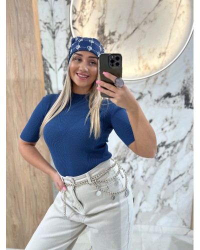 Półgolf prążkowany z krótkim rękawem By o la la...! denim