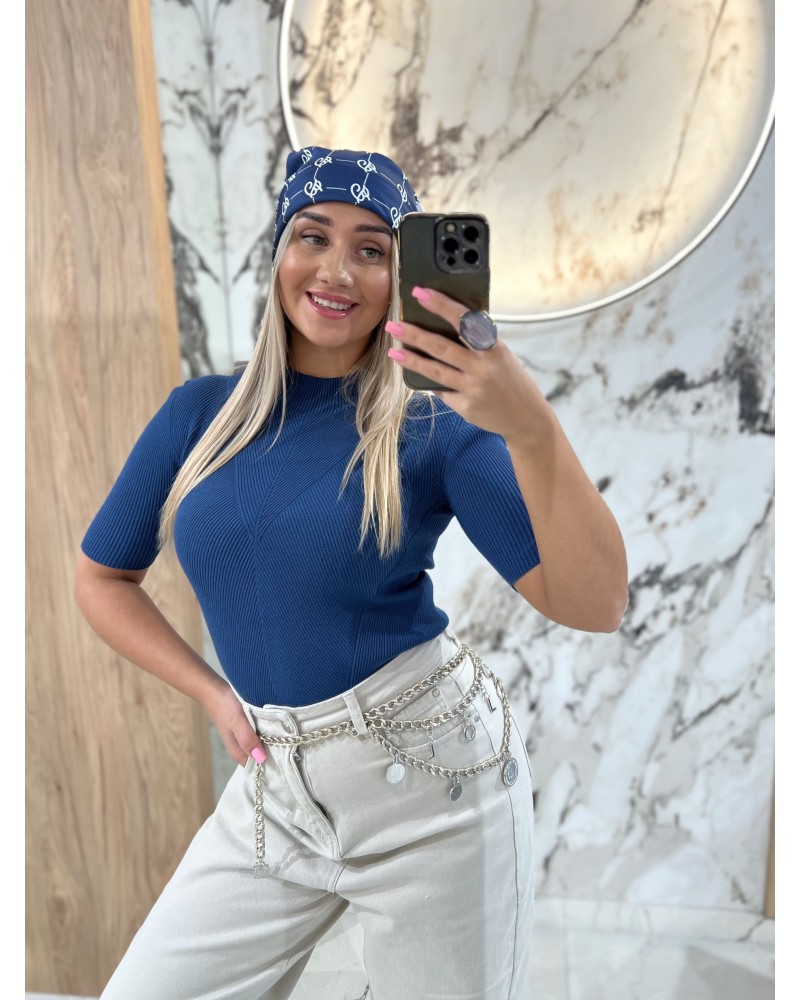 Półgolf prążkowany z krótkim rękawem By o la la...! denim