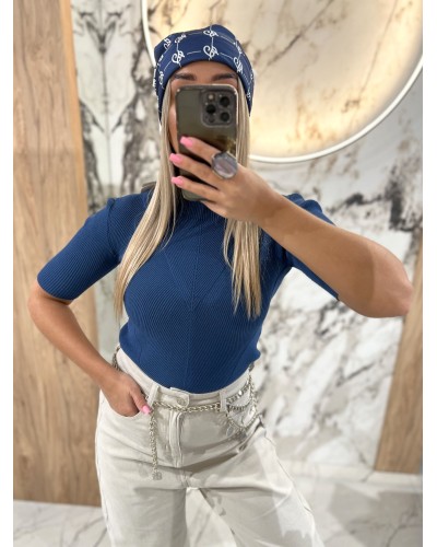 Półgolf prążkowany z krótkim rękawem By o la la...! denim