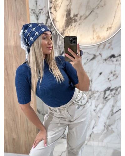 Półgolf prążkowany z krótkim rękawem By o la la...! denim